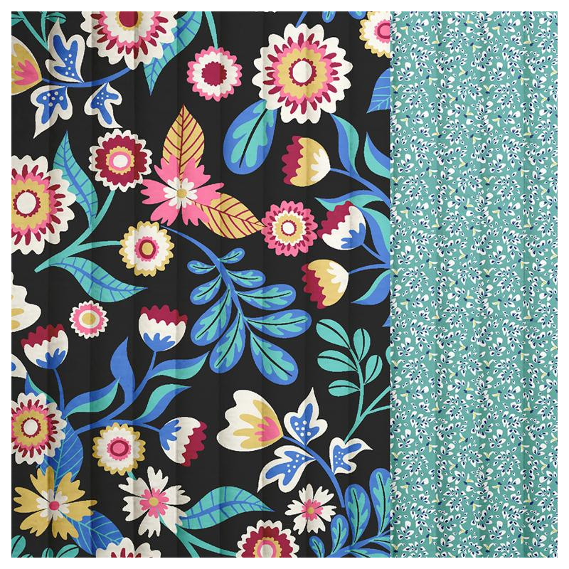 Printed Quilted Cotton KALERIA / BRIELLA Black / Veronese